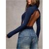 image:imageMakeMeChic Womens Open Back Top Long Sleeve Mock Neck Bodysuit Going Out Tops Clubbing OutfitsBlue