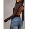 image:imageMakeMeChic Womens Open Back Top Long Sleeve Mock Neck Bodysuit Going Out Tops Clubbing OutfitsBrown