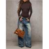 image:imageMakeMeChic Womens Open Back Top Long Sleeve Mock Neck Bodysuit Going Out Tops Clubbing OutfitsBrown