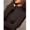 image:imageMakeMeChic Womens Open Back Top Long Sleeve Mock Neck Bodysuit Going Out Tops Clubbing OutfitsBrown
