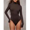 image:imageMakeMeChic Womens Open Back Top Long Sleeve Mock Neck Bodysuit Going Out Tops Clubbing OutfitsBrown