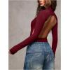 image:imageMakeMeChic Womens Open Back Top Long Sleeve Mock Neck Bodysuit Going Out Tops Clubbing OutfitsBurgundy