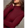 image:imageMakeMeChic Womens Open Back Top Long Sleeve Mock Neck Bodysuit Going Out Tops Clubbing OutfitsBurgundy