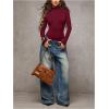 image:imageMakeMeChic Womens Open Back Top Long Sleeve Mock Neck Bodysuit Going Out Tops Clubbing OutfitsBurgundy