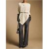 image:imageMakeMeChic Womens Oversized Poncho Sweater Crew Neck Asymmetrical Business Knit TopsApricot