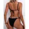 image:imageMakeMeChic Womens Plaid Bikini Set Halter Triangle Tie Side Triangle 2 in 1 Bathing SuitBlack