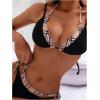 image:imageMakeMeChic Womens Plaid Bikini Set Halter Triangle Tie Side Triangle 2 in 1 Bathing SuitBlack