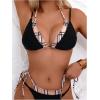 image:imageMakeMeChic Womens Plaid Bikini Set Halter Triangle Tie Side Triangle 2 in 1 Bathing SuitBlack
