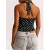 image:imageMakeMeChic Womens Polka Dots Halter Top Y2k Going Out Tops Backless Deep V Cowl Neck TopsBlack