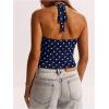 image:imageMakeMeChic Womens Polka Dots Halter Top Y2k Going Out Tops Backless Deep V Cowl Neck TopsBlue