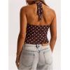 image:imageMakeMeChic Womens Polka Dots Halter Top Y2k Going Out Tops Backless Deep V Cowl Neck TopsBrown
