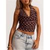image:imageMakeMeChic Womens Polka Dots Halter Top Y2k Going Out Tops Backless Deep V Cowl Neck TopsBrown