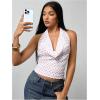 image:imageMakeMeChic Womens Polka Dots Halter Top Y2k Going Out Tops Backless Deep V Cowl Neck TopsRed and White