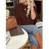 image:imageMakeMeChic Womens Poncho Sweater Boat Neck Asymmetrical Business Pullover Knit TopBrown