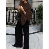 image:imageMakeMeChic Womens Poncho Sweater Boat Neck Asymmetrical Business Pullover Knit TopBrown