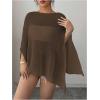 image:imageMakeMeChic Womens Ponchos Sheer Poncho Shawl Crochet Tops Sweater Cover UpCoffee Brown