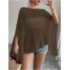 image:imageMakeMeChic Womens Ponchos Sheer Poncho Shawl Crochet Tops Sweater Cover UpCoffee Brown