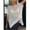 image:imageMakeMeChic Womens Ponchos Sheer Poncho Shawl Crochet Tops Sweater Cover UpSolid Apricot
