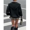 image:imageMakeMeChic Womens Punk Zip Up Sweatshirt Grommet Eyelet Long Sleeve Hoodies Y2K OutfitsBlack