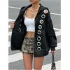 image:imageMakeMeChic Womens Punk Zip Up Sweatshirt Grommet Eyelet Long Sleeve Hoodies Y2K OutfitsBlack