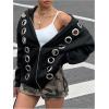 image:imageMakeMeChic Womens Punk Zip Up Sweatshirt Grommet Eyelet Long Sleeve Hoodies Y2K OutfitsBlack