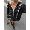 image:imageMakeMeChic Womens Punk Zip Up Sweatshirt Grommet Eyelet Long Sleeve Hoodies Y2K OutfitsBlack