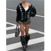 image:imageMakeMeChic Womens Punk Zip Up Sweatshirt Grommet Eyelet Long Sleeve Hoodies Y2K OutfitsBlack