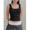 image:imageMakeMeChic Womens Rhinestone Sleeveless Y2k Crop Tank Top Sparkly Fitted Square Neck Top Summer Going Out TopsBlack