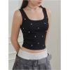 image:imageMakeMeChic Womens Rhinestone Sleeveless Y2k Crop Tank Top Sparkly Fitted Square Neck Top Summer Going Out TopsBlack