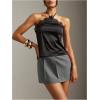 image:imageMakeMeChic Womens Satin Halter Tops Silk Lace Trim Tie Backless Going Out Tank TopBlack