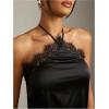 image:imageMakeMeChic Womens Satin Halter Tops Silk Lace Trim Tie Backless Going Out Tank TopBlack