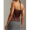 image:imageMakeMeChic Womens Satin Halter Tops Silk Lace Trim Tie Backless Going Out Tank TopBrown