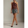 image:imageMakeMeChic Womens Satin Halter Tops Silk Lace Trim Tie Backless Going Out Tank TopBrown