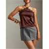 image:imageMakeMeChic Womens Satin Halter Tops Silk Lace Trim Tie Backless Going Out Tank TopBrown