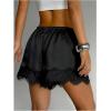 image:imageMakeMeChic Womens Satin Lace Shorts Wide Leg Slip Shorts Boxer Lounge Shorts StreetwearBlack