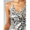 image:imageMakeMeChic Womens Sequin Tops Sparkly Glitter Halter Tank Tops V Neck Open Back Y2k Summer Party Concert OutfitsSilver