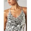 image:imageMakeMeChic Womens Sequin Tops Sparkly Glitter Halter Tank Tops V Neck Open Back Y2k Summer Party Concert OutfitsSilver