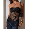 image:imageMakeMeChic Womens Sequin Tube Top Fringe Y2K Tassel Mesh Sheer Rave Sparkly Party TopsBlack