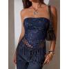 image:imageMakeMeChic Womens Sequin Tube Top Fringe Y2K Tassel Mesh Sheer Rave Sparkly Party TopsBlue Sequin