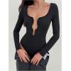 image:imageMakeMeChic Womens Sexy Bodysuit Long Sleeve Date Night Romper Going Out Tops LeotardBlack