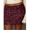 image:imageMakeMeChic Womens Shiny Sequin Mini Skirt Furry Faux Fur Bodycon Fall Party Skirts Festival Outfits ClubwearBurgundy