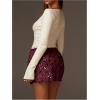 image:imageMakeMeChic Womens Shiny Sequin Mini Skirt Furry Faux Fur Bodycon Fall Party Skirts Festival Outfits ClubwearBurgundy
