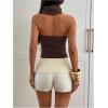 image:imageMakeMeChic Womens Sleeveless Halter Top Open Back Rib Knitted Y2K Crop Tank TopsCoffee Brown