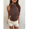 image:imageMakeMeChic Womens Sleeveless Halter Top Open Back Rib Knitted Y2K Crop Tank TopsCoffee Brown