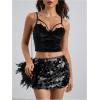 image:imageMakeMeChic Womens Sparkly Sequin Mini Skirt Y2k Low Rise Glitter Rave Micro Skirt with Shorts UnderneathBlack