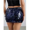 image:imageMakeMeChic Womens Sparkly Sequin Mini Skirt Y2k Low Rise Glitter Rave Micro Skirt with Shorts UnderneathBlue a