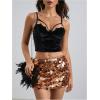image:imageMakeMeChic Womens Sparkly Sequin Mini Skirt Y2k Low Rise Glitter Rave Micro Skirt with Shorts UnderneathGold