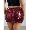 image:imageMakeMeChic Womens Sparkly Sequin Mini Skirt Y2k Low Rise Glitter Rave Micro Skirt with Shorts UnderneathRed