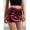 image:imageMakeMeChic Womens Sparkly Sequin Mini Skirt Y2k Low Rise Glitter Rave Micro Skirt with Shorts UnderneathRed