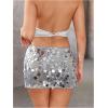image:imageMakeMeChic Womens Sparkly Sequin Mini Skirt Y2k Low Rise Glitter Rave Micro Skirt with Shorts UnderneathSilver Sequin